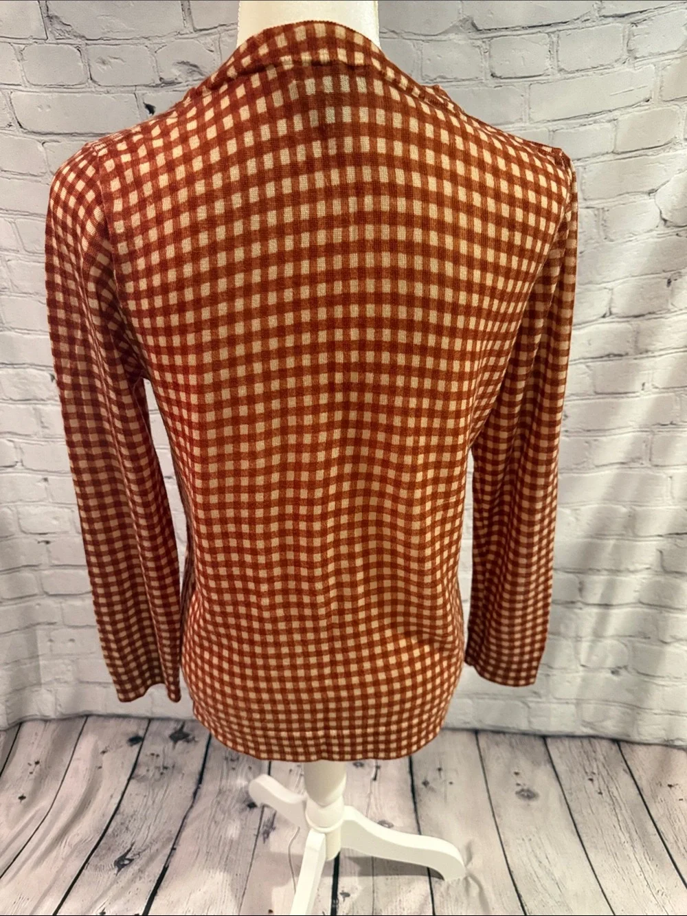 J. Crew Rust and Cream Gingham Crewneck Sweater